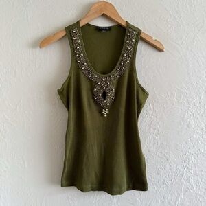 Bebe Khaki Olive Green Beaded Tank Top Size M